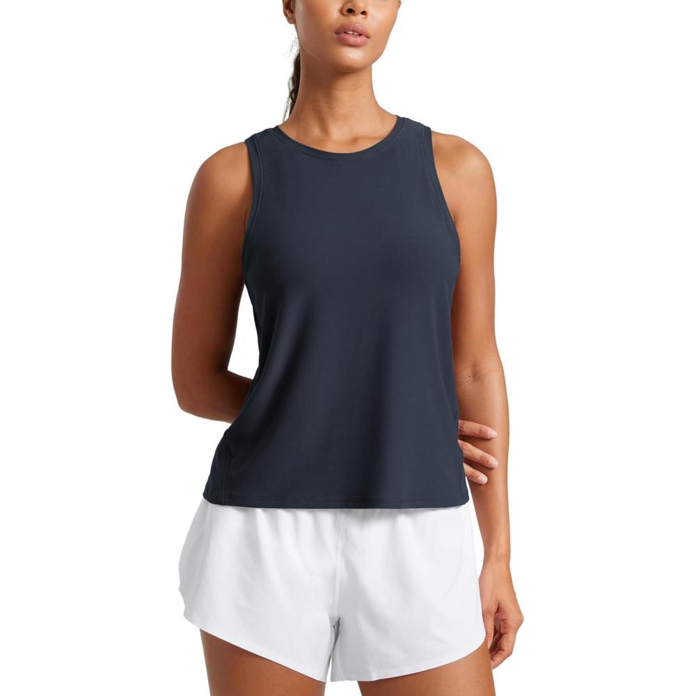 imageCRZ YOGA Cloudweight Crew Neck Workout Tanks Lightweight Athletic Gym Tops for Women Soft Basic Running Sleeveless ShirtsTrue Navy