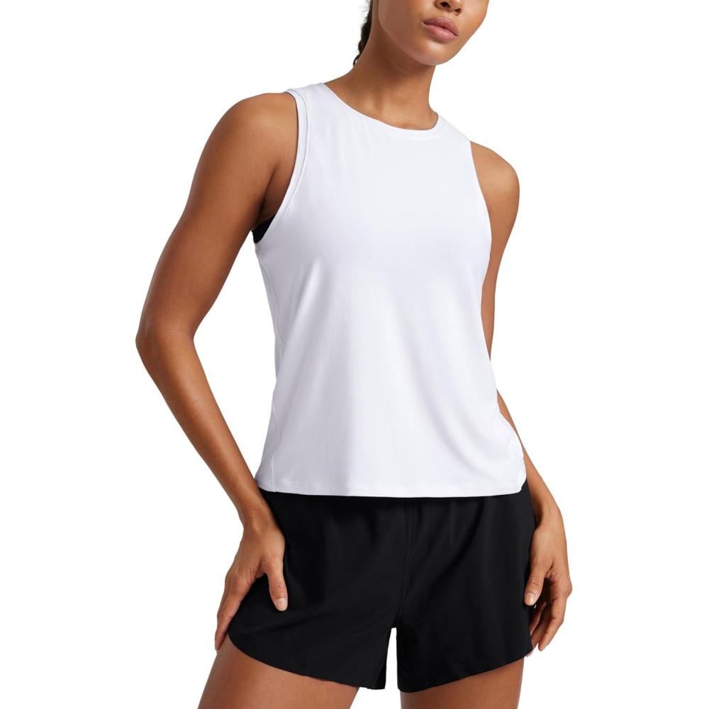 imageCRZ YOGA Cloudweight Crew Neck Workout Tanks Lightweight Athletic Gym Tops for Women Soft Basic Running Sleeveless ShirtsWhite