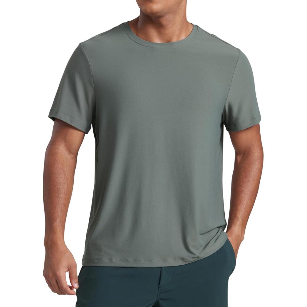 imageCRZ YOGA Cloudweight Crewneck Shirts for Men Comfy Lightweight Workout Casual Athletic Short Sleeve TShirtsGrey Sage