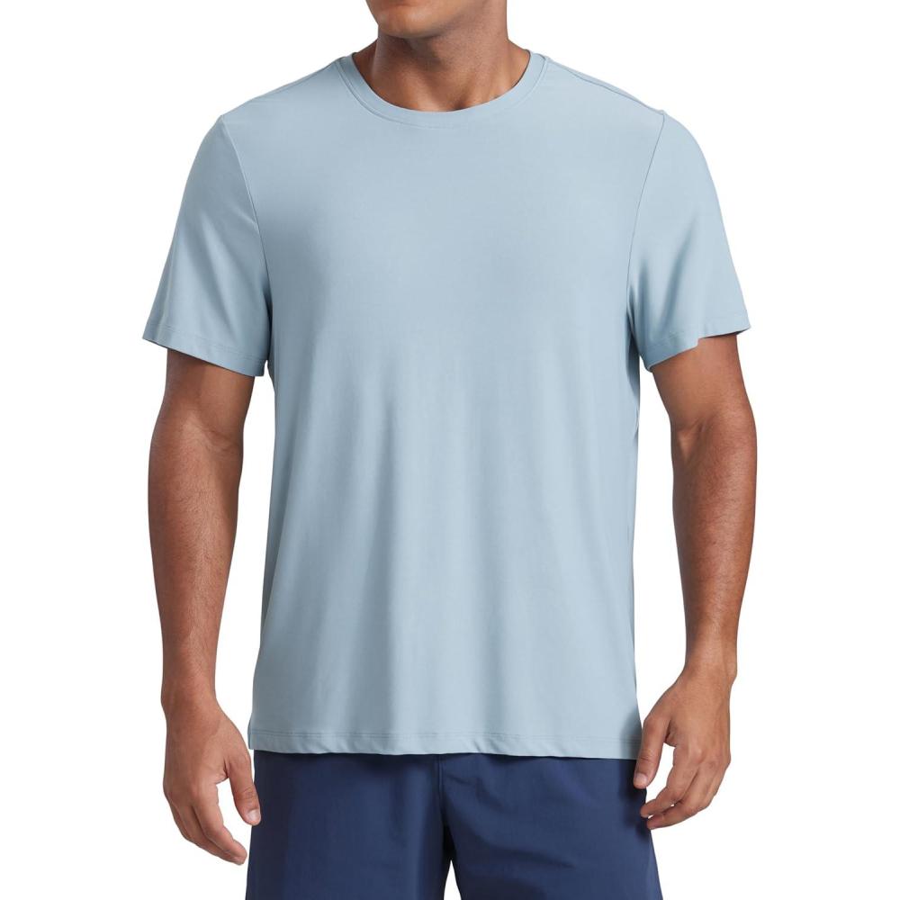 imageCRZ YOGA Cloudweight Crewneck Shirts for Men Comfy Lightweight Workout Casual Athletic Short Sleeve TShirtsLight Grayish Blue