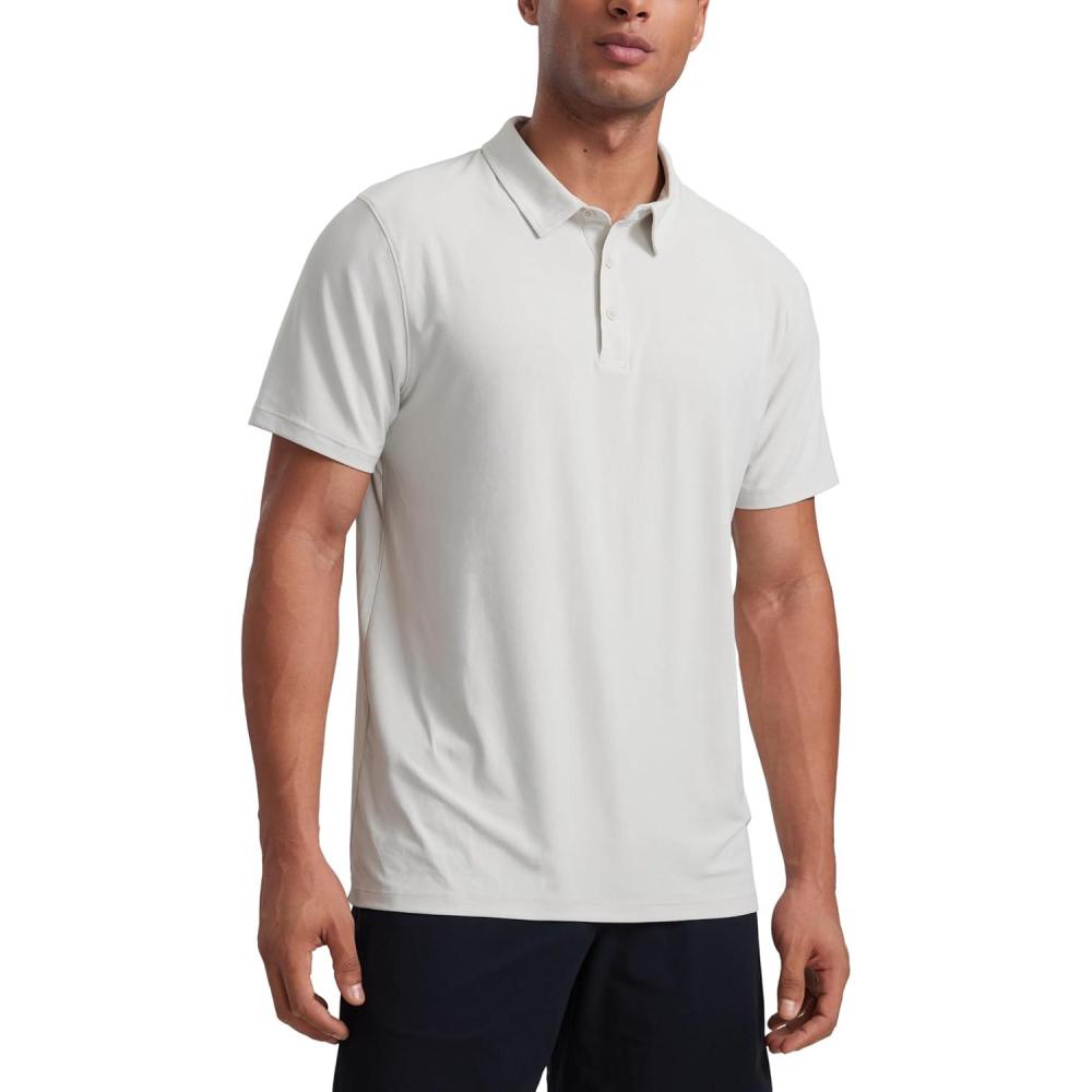 imageCRZ YOGA Cloudweight Mens Short Sleeve Polo Shirts Slim Fit Lightweight Moisture Wicking Athletic Casual Button Golf TShirtsMilky White