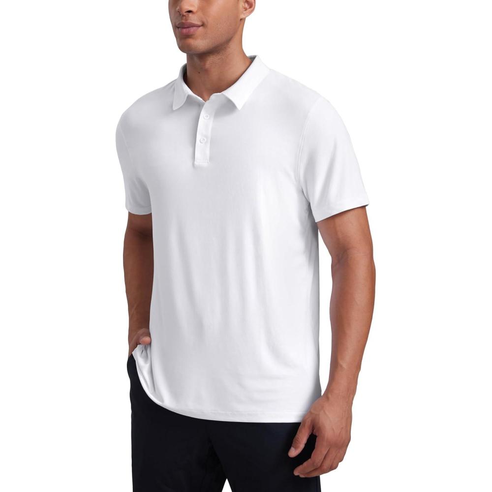 imageCRZ YOGA Cloudweight Mens Short Sleeve Polo Shirts Slim Fit Lightweight Moisture Wicking Athletic Casual Button Golf TShirtsWhite