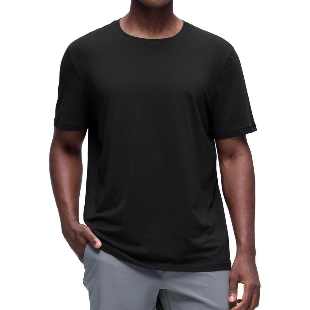 imageCRZ YOGA CottonBlend Athletic Shirts for Men Short Sleeve Moisture Wicking Soft Workout Casual Tee Tops Basic TShirtBlack