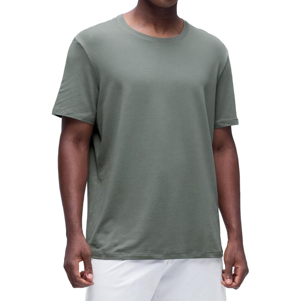 imageCRZ YOGA CottonBlend Athletic Shirts for Men  Short Sleeve Moisture Wicking Soft Workout Casual Tee Tops Basic TShirtGrey Sage