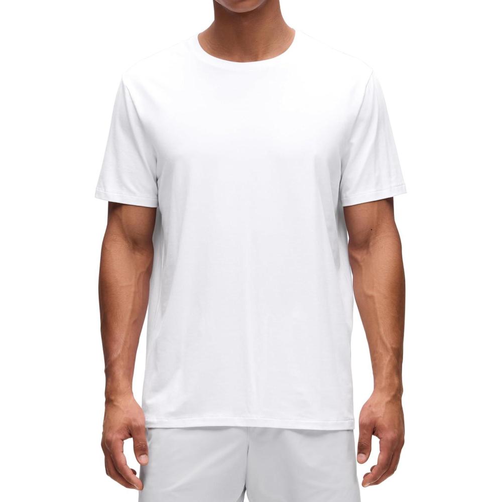 imageCRZ YOGA CottonBlend Athletic Shirts for Men Short Sleeve Moisture Wicking Soft Workout Casual Tee Tops Basic TShirtWhite