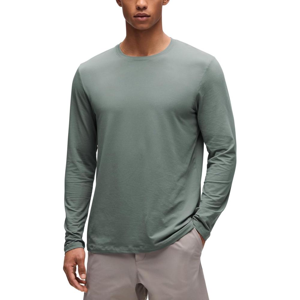 imageCRZ YOGA CottonBlend Long Sleeve Shirts for Men Moisture Wicking Soft Workout Athletic Casual Crewneck Basic TopsGrey Sage