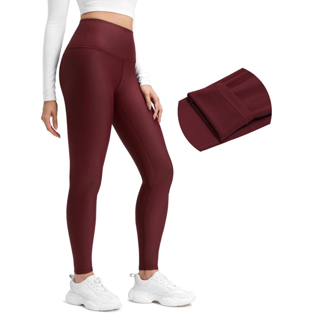 imageCRZ YOGA Fleece Lined Leggings 28  Thermal Casual Lounge Workout Yoga Womens Full Length Pants Winter WarmRed Merlot