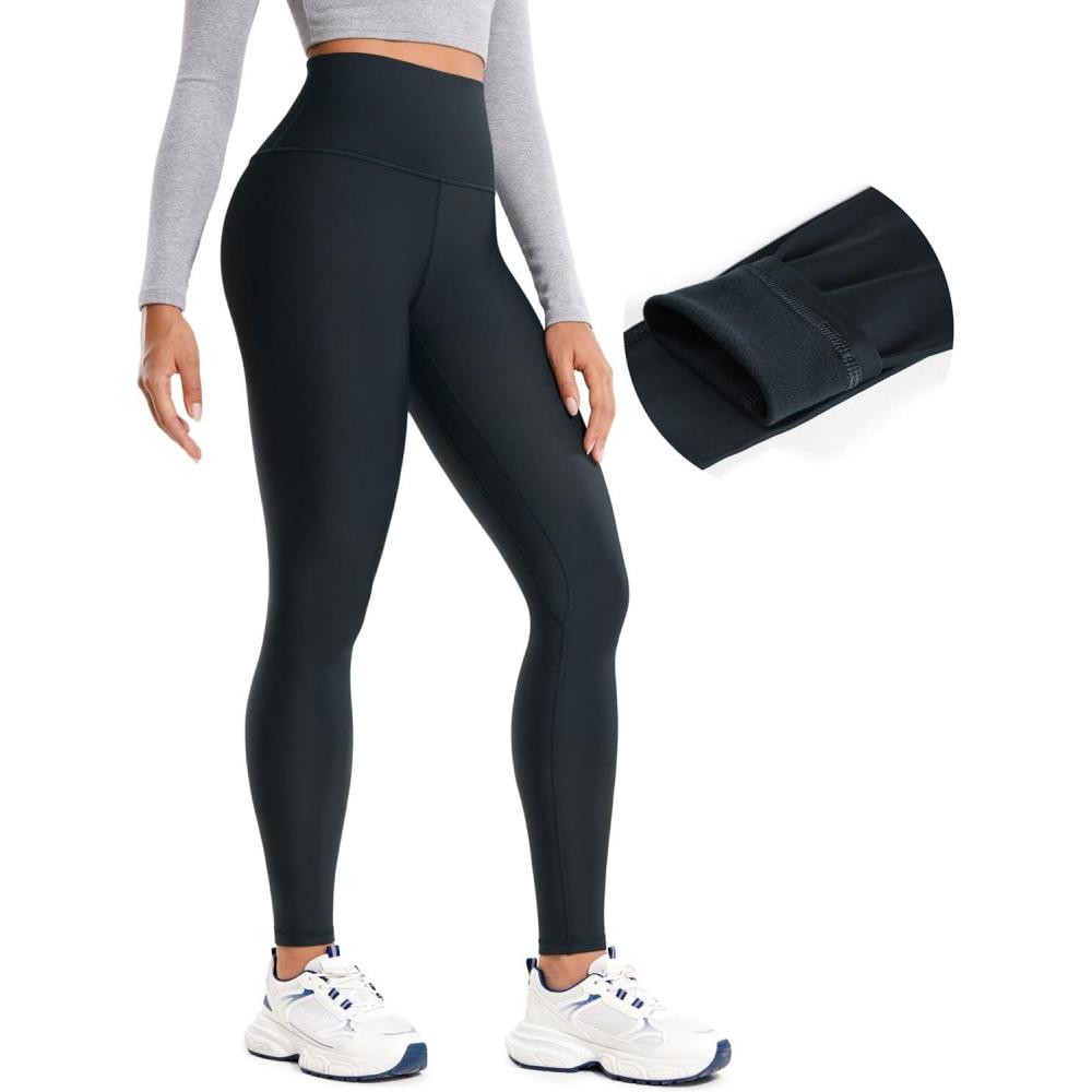 imageCRZ YOGA Fleece Lined Leggings 28 Thermal Casual Lounge Workout Yoga Womens Full Length Pants Winter WarmTrue Navy