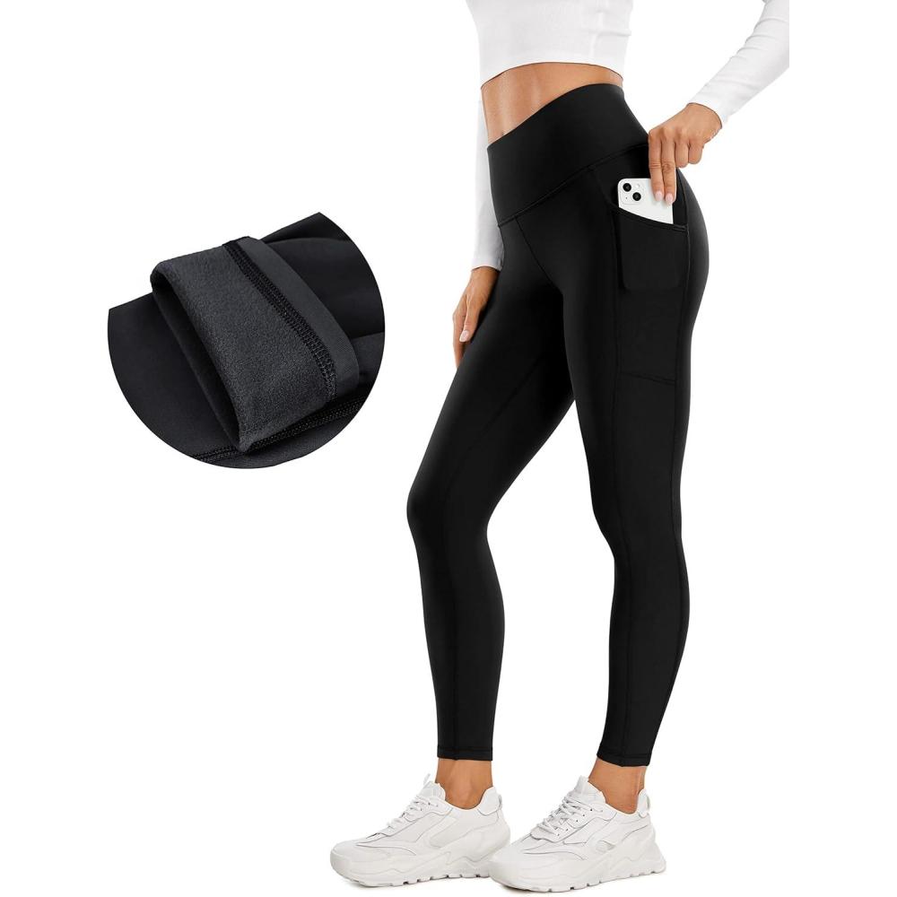 imageCRZ YOGA Fleece Lined Leggings Pockets 25 Thermal High Waisted Casual Lounge Workout Womens Yoga Pants Winter WarmBlack