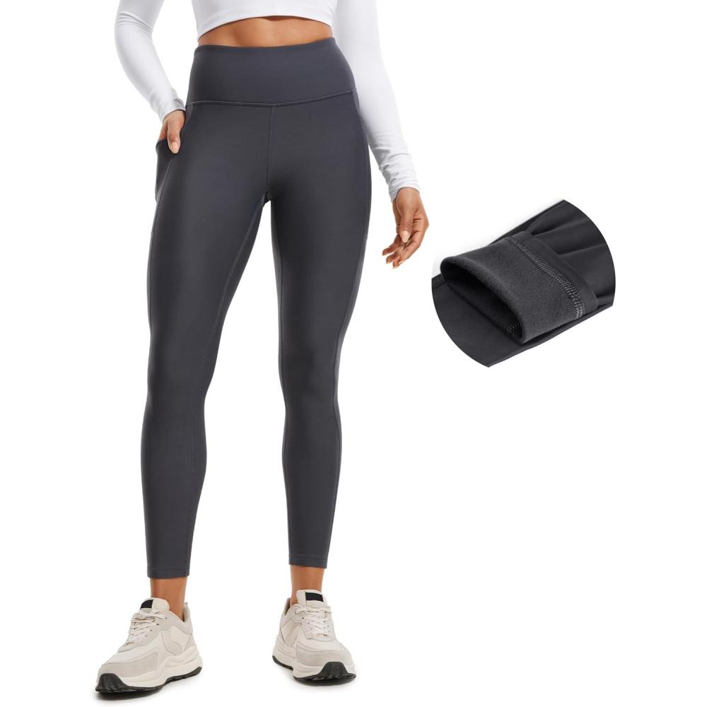 imageCRZ YOGA Fleece Lined Leggings Pockets 25 Thermal High Waisted Casual Lounge Workout Womens Yoga Pants Winter WarmMysterious Grey