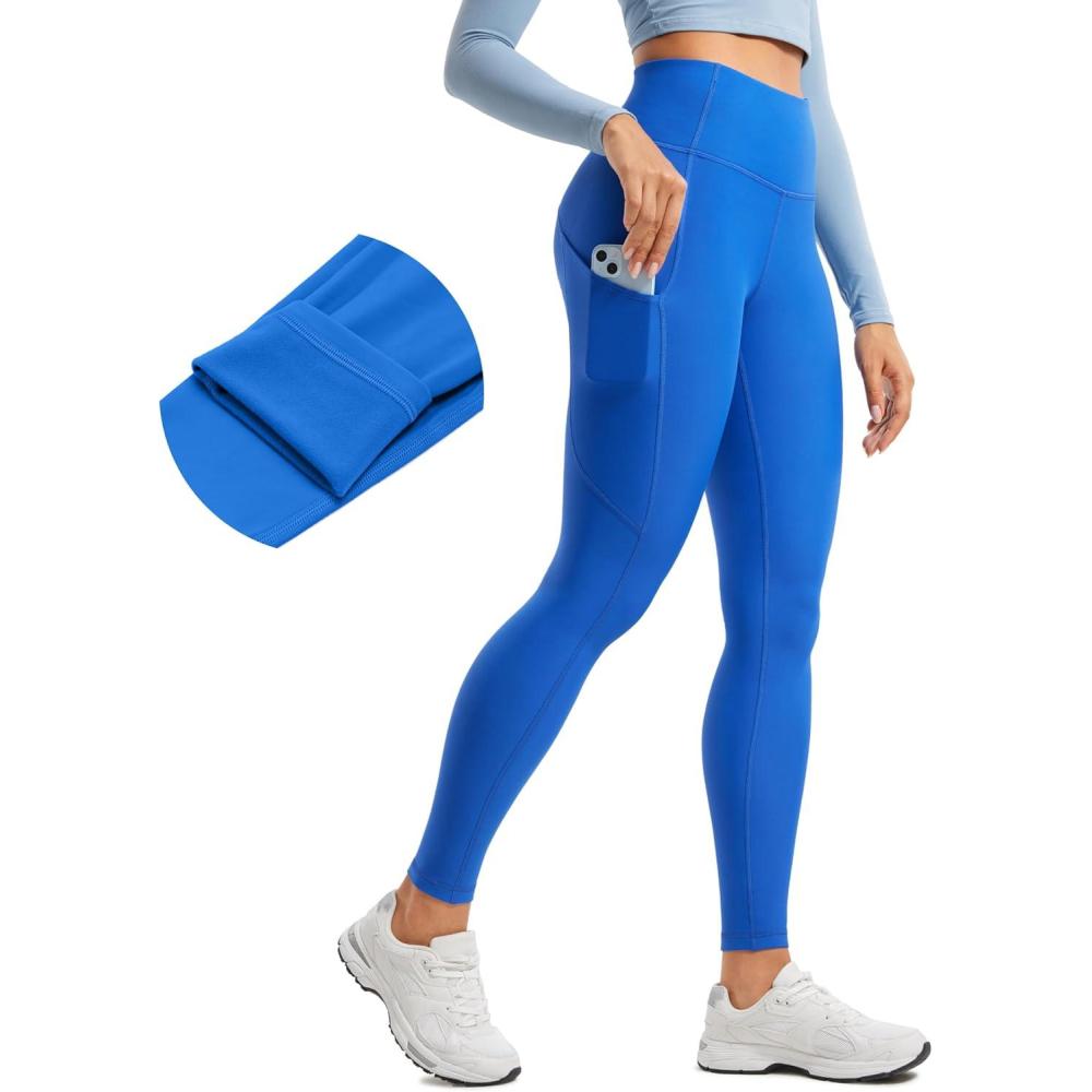 imageCRZ YOGA Fleece Lined Leggings Pockets 28  Thermal Casual Lounge Workout Womens Yoga Full Length Pants Winter WarmSparkle Blue