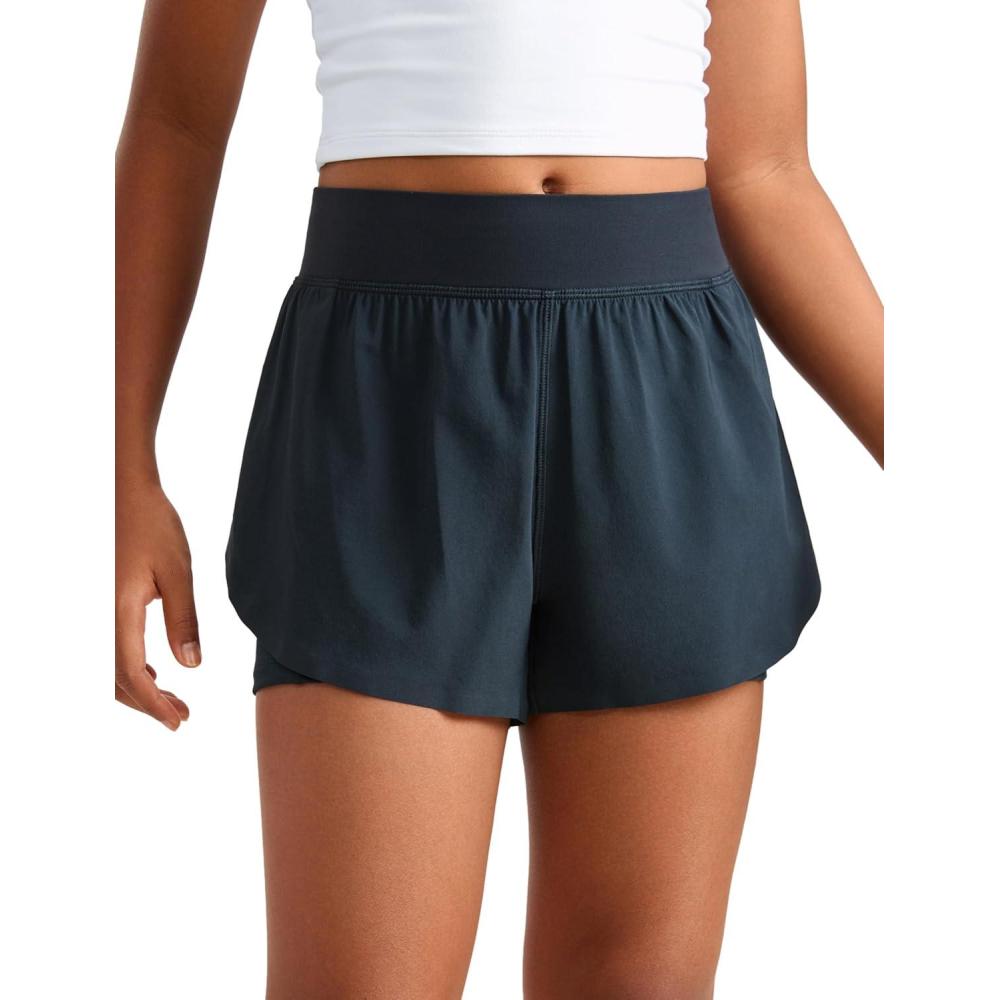 imageCRZ YOGA Girls FeatheryFit Soft 2 in 1 Dolphin Athletic Shorts Tennis Soccer Running Casual Liner Pockets Kids TeenTrue Navy