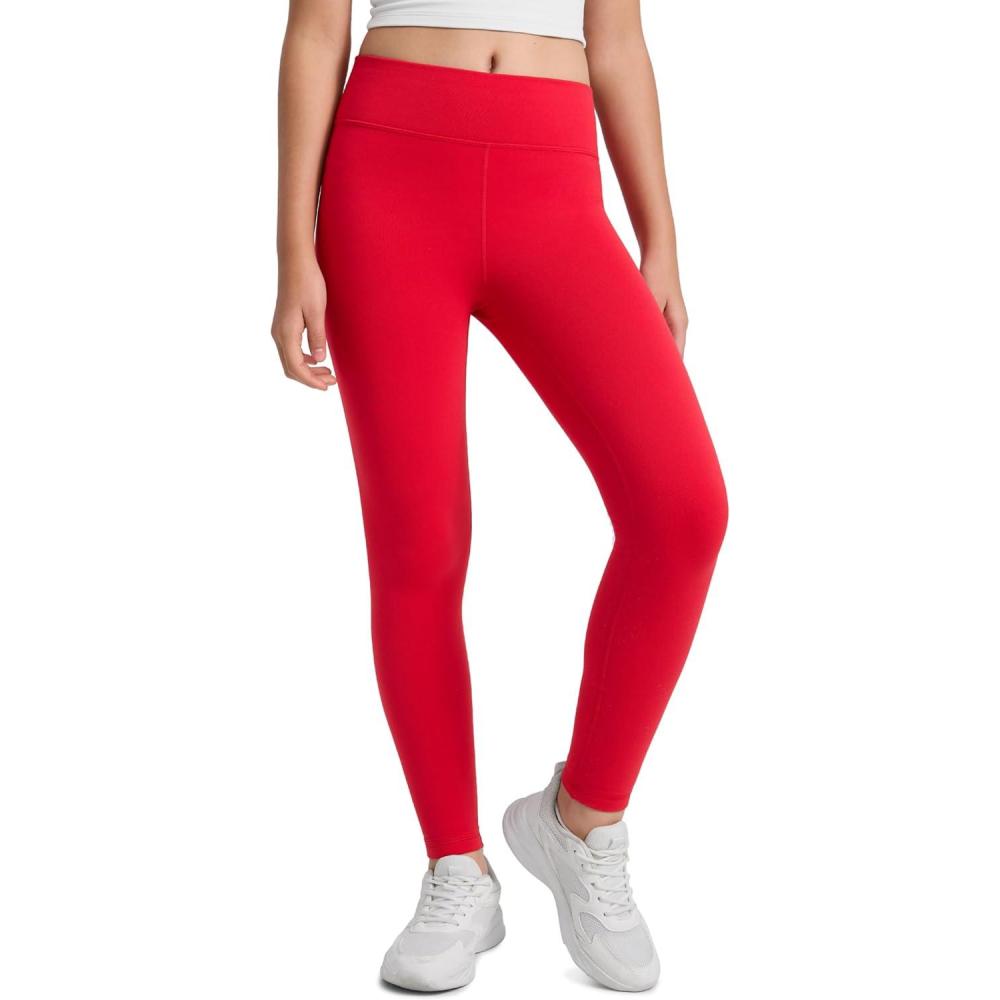 imageCRZ YOGA Girls Fleece Lined Full Length Leggings Matte Casual Athletic Thermal High Waist Pants Winter Warm Kids TeenAurora Red