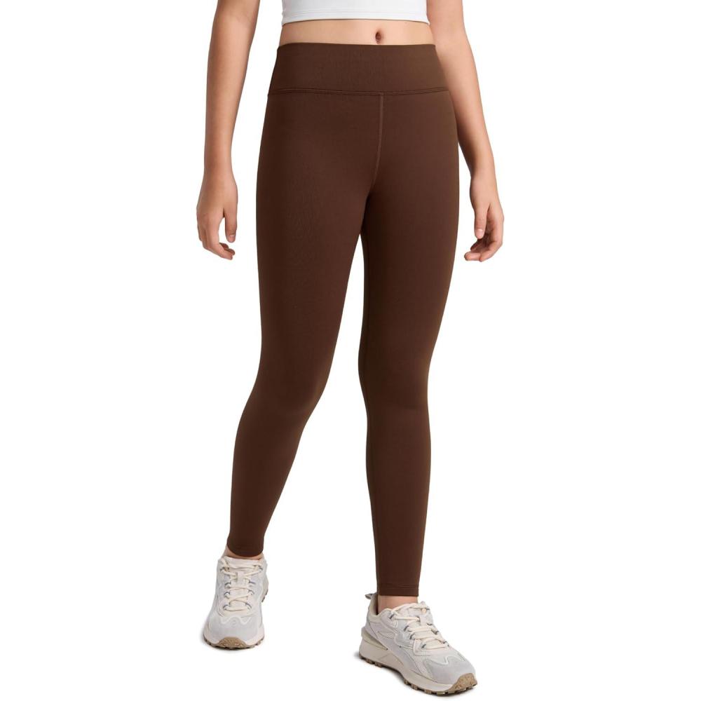 imageCRZ YOGA Girls Fleece Lined Full Length Leggings Matte Casual Athletic Thermal High Waist Pants Winter Warm Kids TeenLava Brown