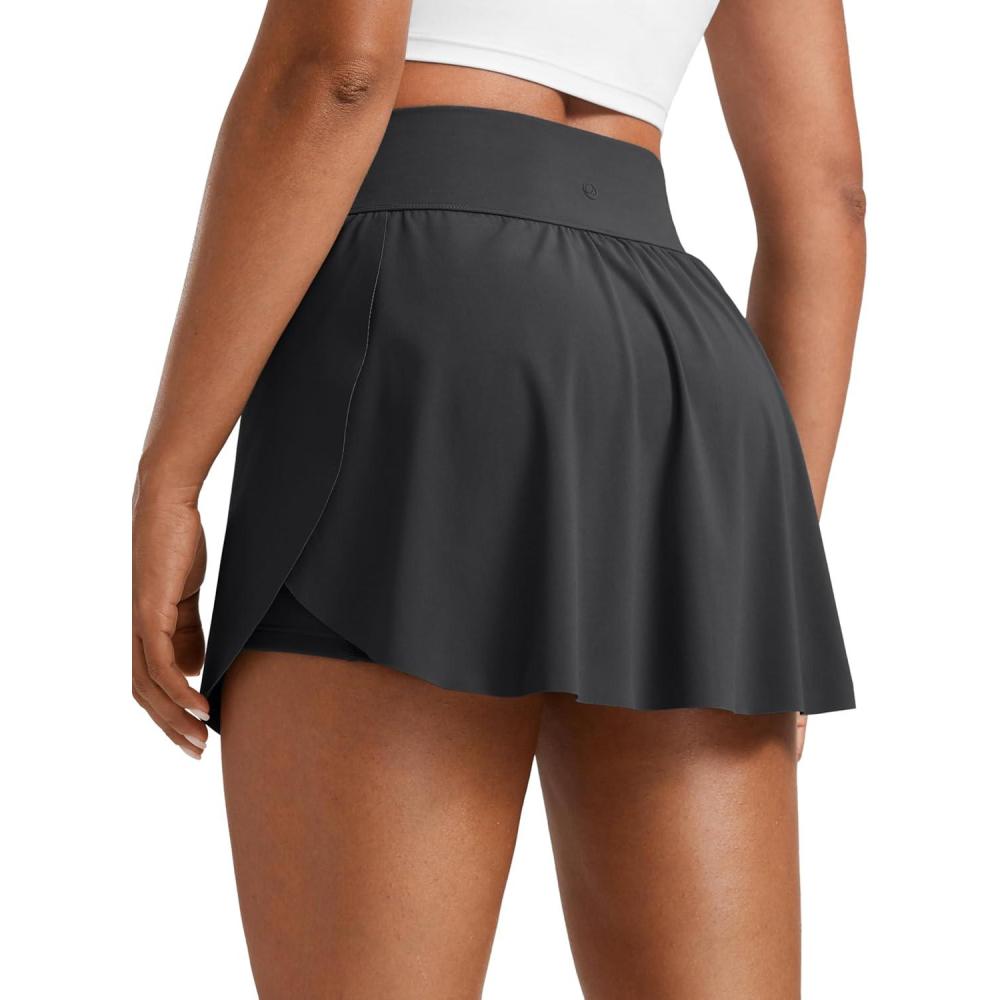 imageCRZ YOGA High Waisted Side Slit Tennis Skirts for Women Mini Lined A Line Running Athletic Skort with Inner PocketsMysterious Grey