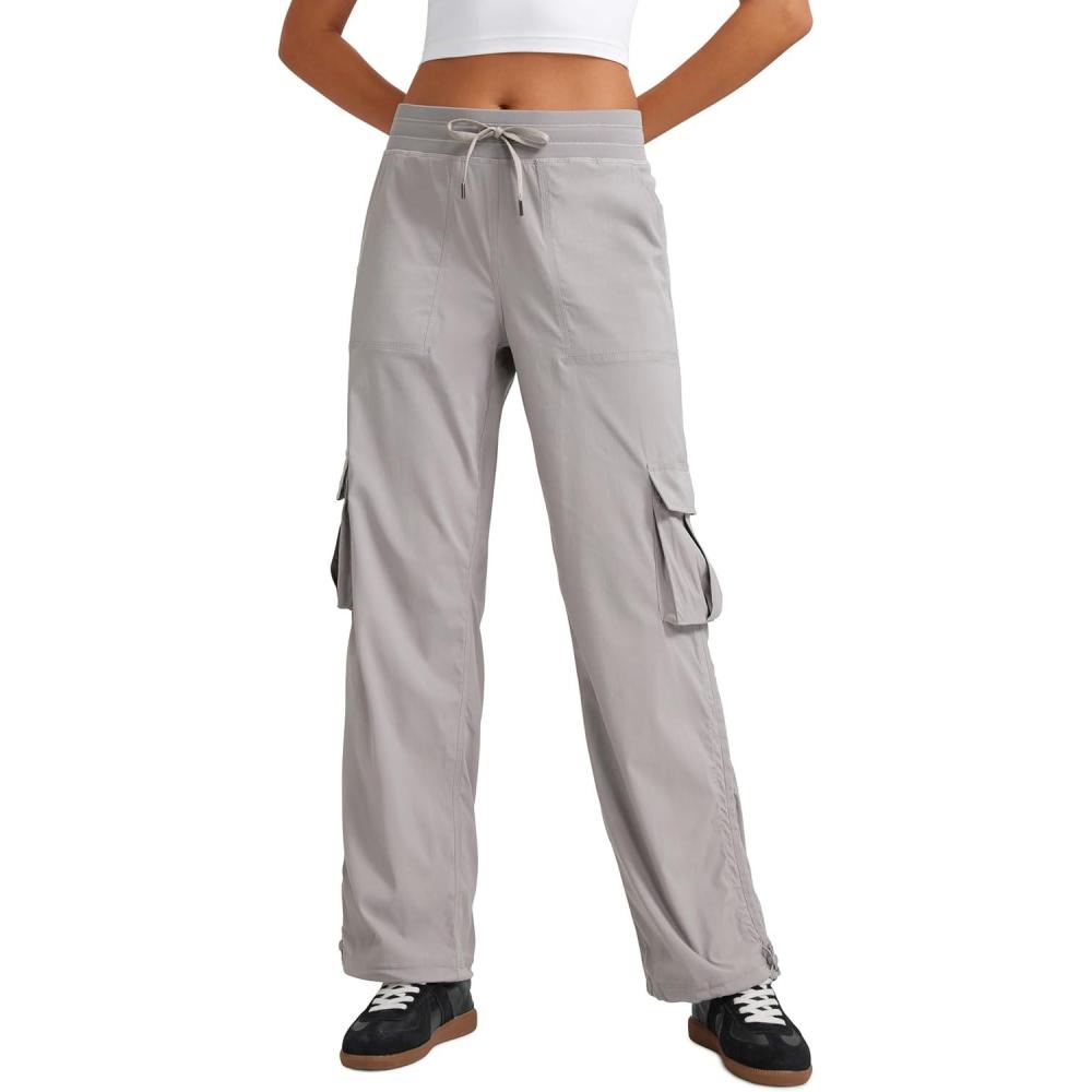 imageCRZ YOGA Lightweight Cargo Casual Pants for Women 30quot  Ruched Straight Leg Travel Athletic Hiking JoggersDark Chrome