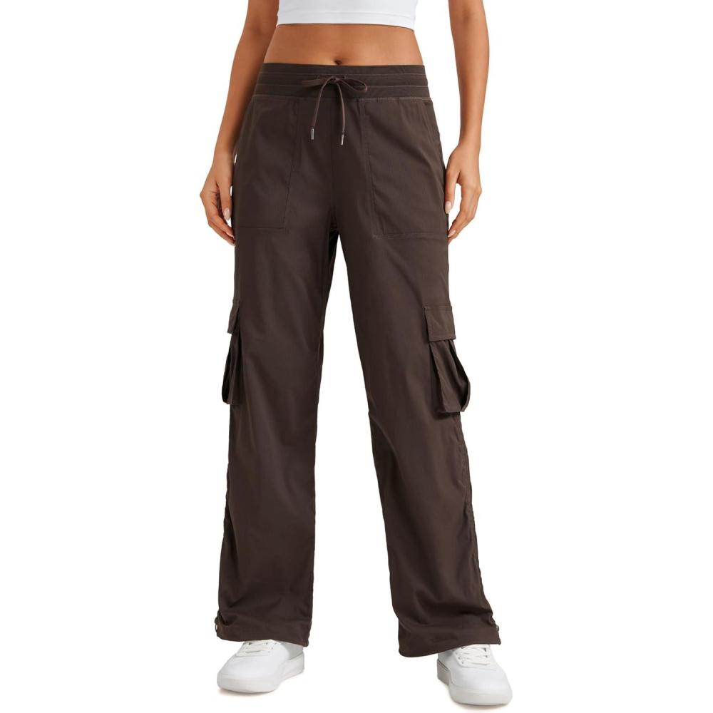 imageCRZ YOGA Lightweight Cargo Casual Pants for Women 30quot Ruched Straight Leg Travel Athletic Hiking JoggersHot Fudge Brown
