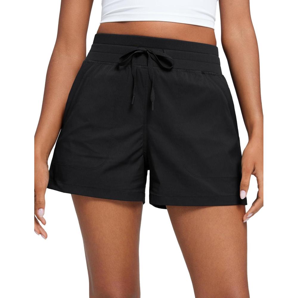 imageCRZ YOGA Lightweight Casual Shorts for Women 35quot High Waisted Linerless for Athletic Lounge Hiking with Zip PocketsBlack