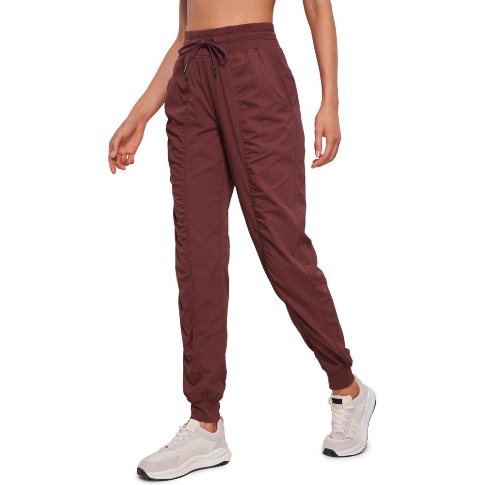 imageCRZ YOGA Lightweight Workout Joggers for Women 26quot285quot305quot  Outdoor Running Casual Pants with PocketsRed Merlot