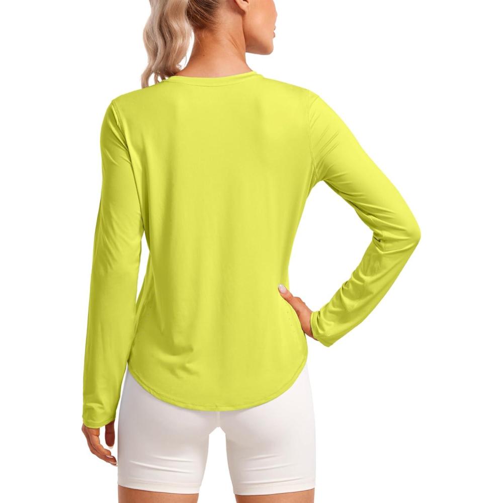 imageCRZ YOGA Lightweight Workout Long Sleeve Shirts for Women Gym Running Fall Athletic Training TShirts High Neck TopsLuminous Yellow
