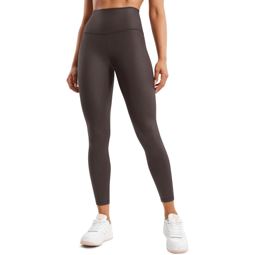 imageCRZ YOGA Matte Faux Leather Leggings 25quot  Butterluxe High Waisted Stretch Ankle Leather Pants for Women Pleather TightsFaux Leather Hot Fudge Brown Foil