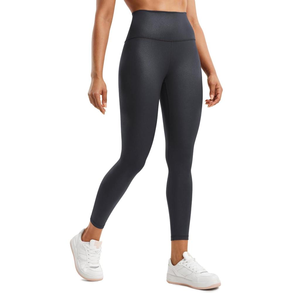 imageCRZ YOGA Matte Faux Leather Leggings 25quot  Butterluxe High Waisted Stretch Ankle Leather Pants for Women Pleather TightsFaux Leather Mysterious Grey Foil