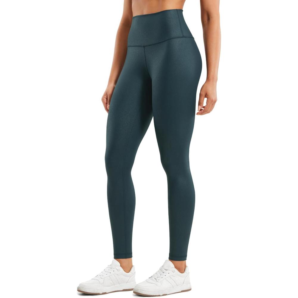 imageCRZ YOGA Matte Faux Leather Leggings 28quot Butterluxe High Waisted Stretch Ankle Womens Leather Pants Pleather TightsForest Dark Green Foil Pattern