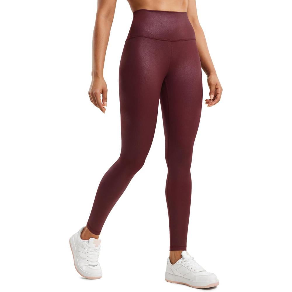 imageCRZ YOGA Matte Faux Leather Leggings 28quot Butterluxe High Waisted Stretch Ankle Womens Leather Pants Pleather TightsRed Merlot Foil Pattern
