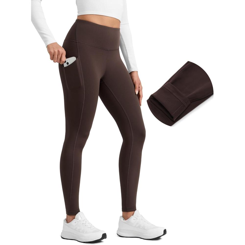 imageCRZ YOGA Matte Fleece Lined Athletic Leggings Pockets 28quot  Water Resistant Hiking Casual Workout Womens Thermal PantsHot Fudge Brown