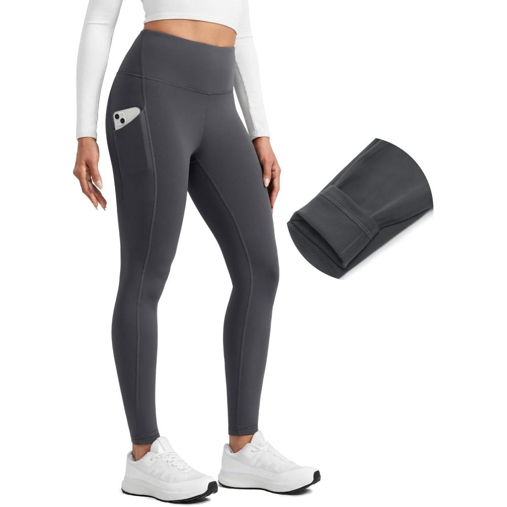 imageCRZ YOGA Matte Fleece Lined Athletic Leggings Pockets 28quot  Water Resistant Hiking Casual Workout Womens Thermal PantsMysterious Grey