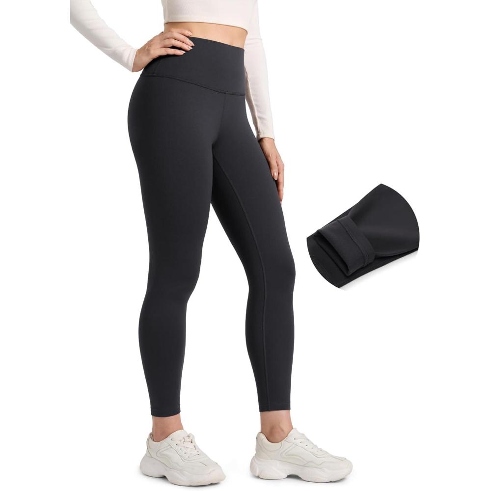 imageCRZ YOGA Matte Fleece Lined Leggings 25 Thermal Casual Lounge Workout Womens Yoga High Waisted Pants Winter WarmInk Gray