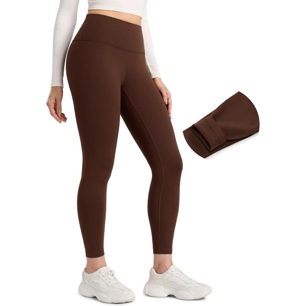 imageCRZ YOGA Matte Fleece Lined Leggings 25 Thermal Casual Lounge Workout Womens Yoga High Waisted Pants Winter WarmLava Brown