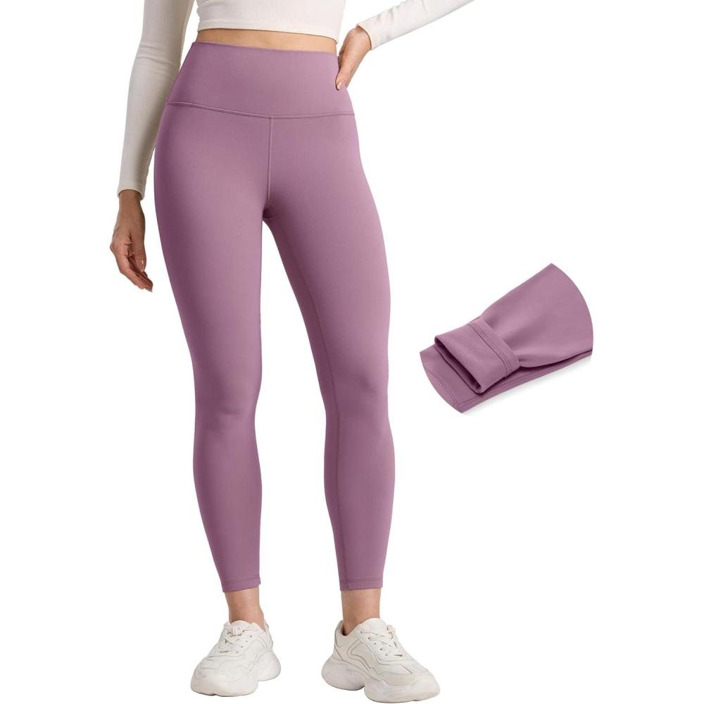imageCRZ YOGA Matte Fleece Lined Leggings 25 Thermal Casual Lounge Workout Womens Yoga High Waisted Pants Winter WarmLight Lavender