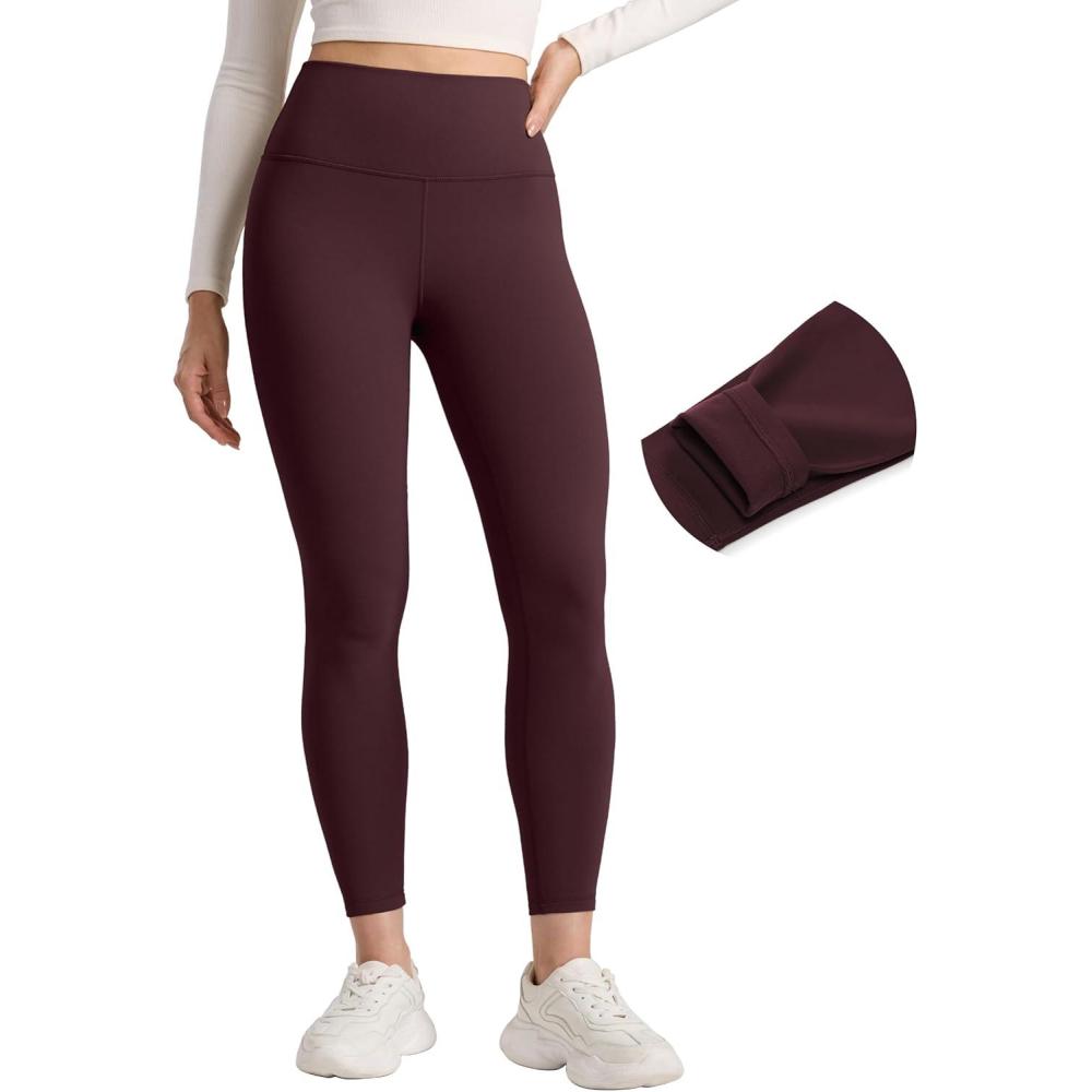 imageCRZ YOGA Matte Fleece Lined Leggings 25 Thermal Casual Lounge Workout Womens Yoga High Waisted Pants Winter WarmRipe Plum