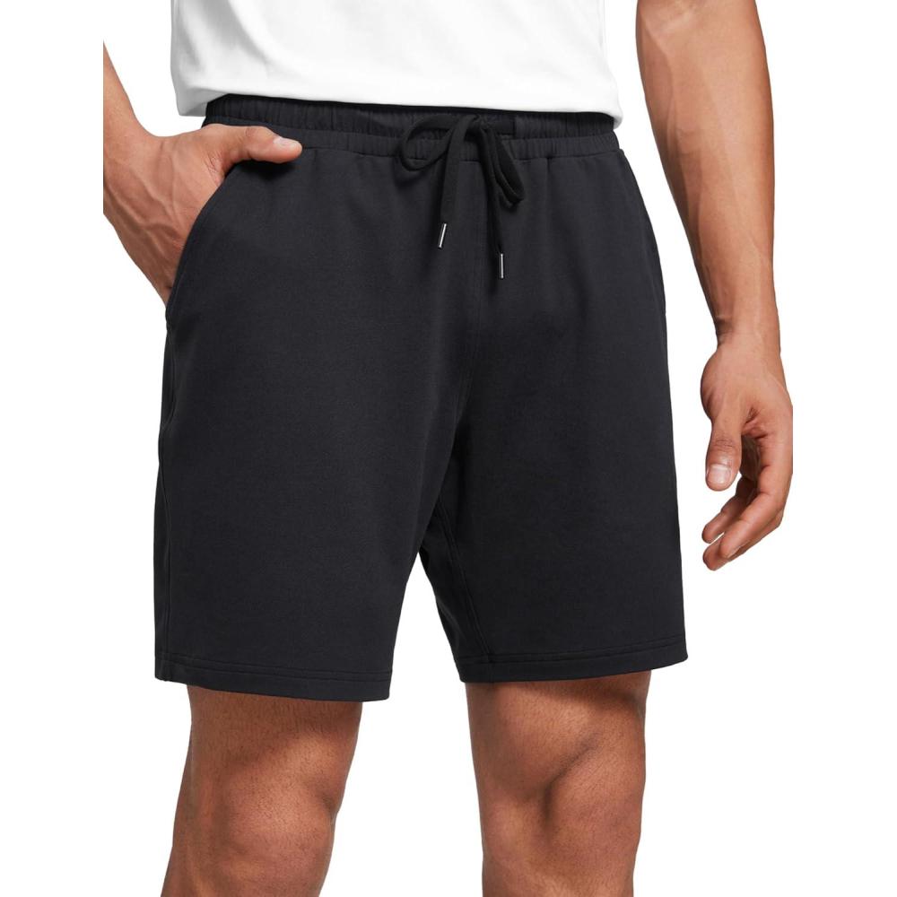 imageCRZ YOGA Mens Cloud Jersey Sweat Shorts 7quot Lightweight Soft Breathable for Casual Workout Lounge with PocketsBlack