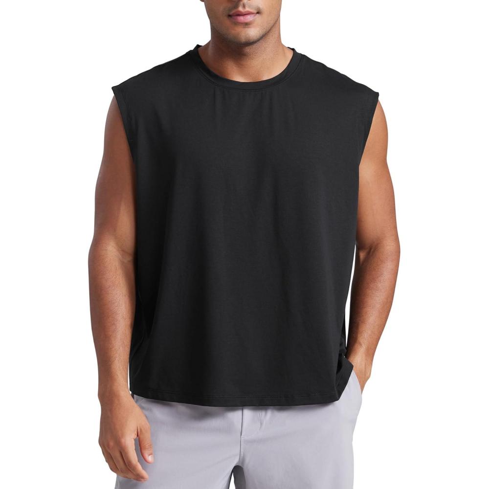 imageCRZ YOGA Mens Mesh Workout Tank Tops Quick Dry Breathable Running Athletic Training Sleeveless Muscle ShirtsBlack