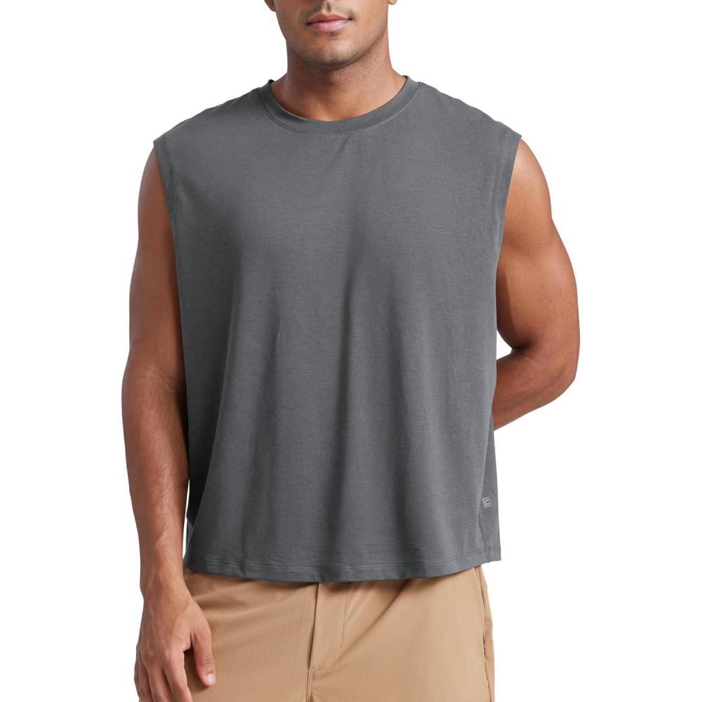 imageCRZ YOGA Mens Mesh Workout Tank Tops Quick Dry Breathable Running Athletic Training Sleeveless Muscle ShirtsDark Carbon