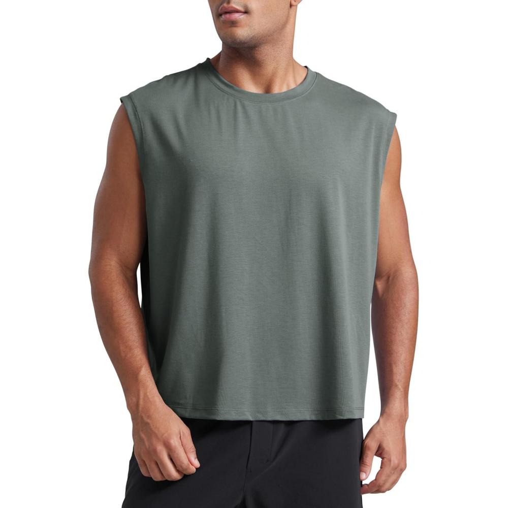 imageCRZ YOGA Mens Mesh Workout Tank Tops Quick Dry Breathable Running Athletic Training Sleeveless Muscle ShirtsGrey Sage