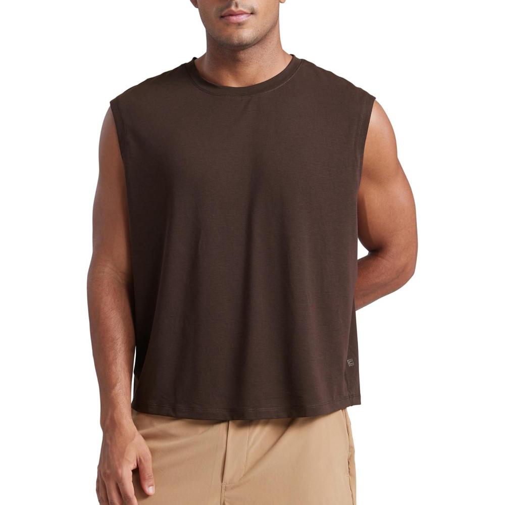 imageCRZ YOGA Mens Mesh Workout Tank Tops Quick Dry Breathable Running Athletic Training Sleeveless Muscle ShirtsHot Fudge Brown