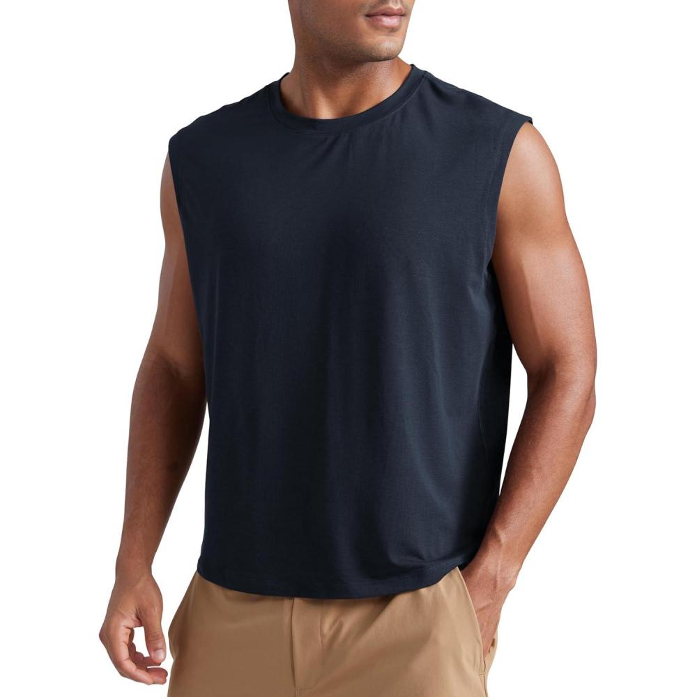 imageCRZ YOGA Mens Mesh Workout Tank Tops Quick Dry Breathable Running Athletic Training Sleeveless Muscle ShirtsTrue Navy