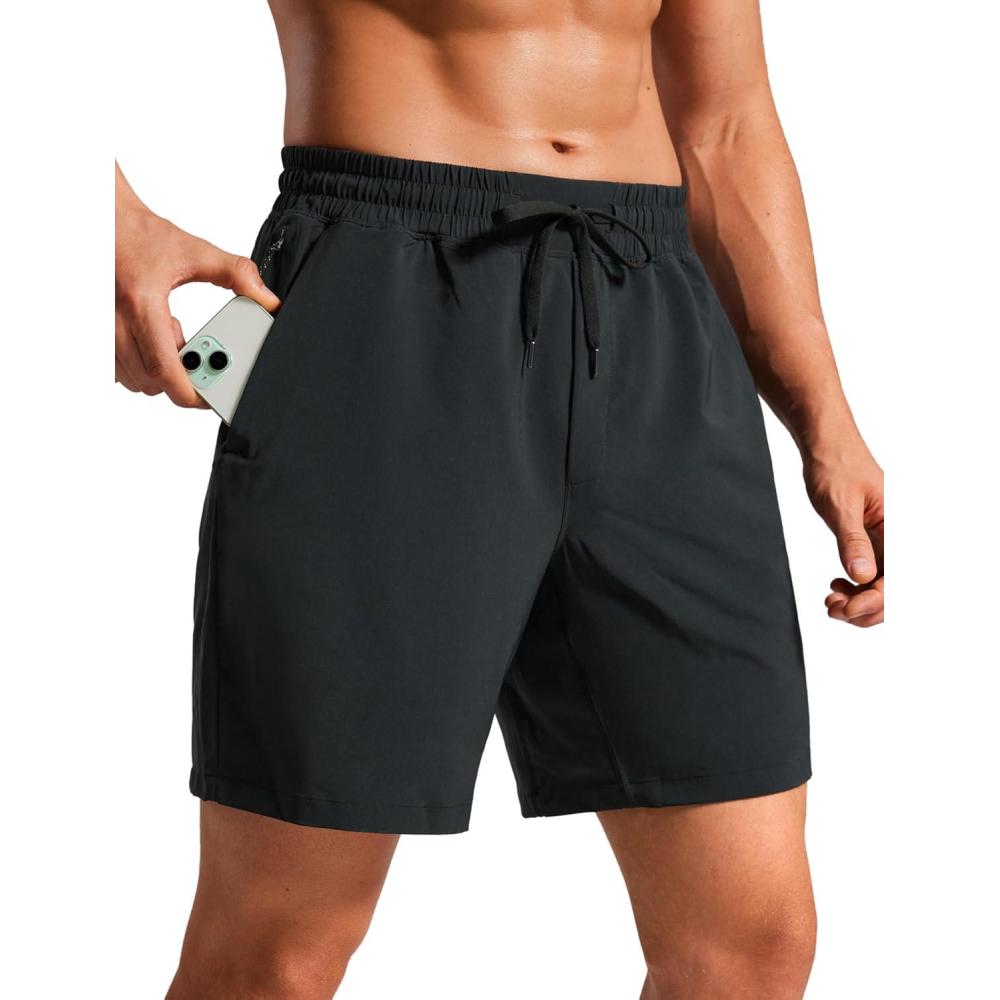 imageCRZ YOGA Mens Swim Trunks 7 Quick Dry Mesh Lining Athletic Casual Swimwear Shorts with Zipper PocketsBlack