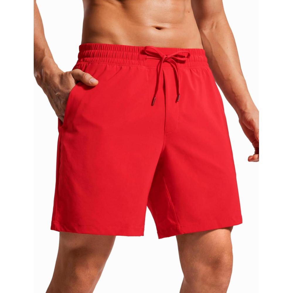 imageCRZ YOGA Mens Swim Trunks 7 Quick Dry Mesh Lining Athletic Casual Swimwear Shorts with Zipper PocketsDeep Red