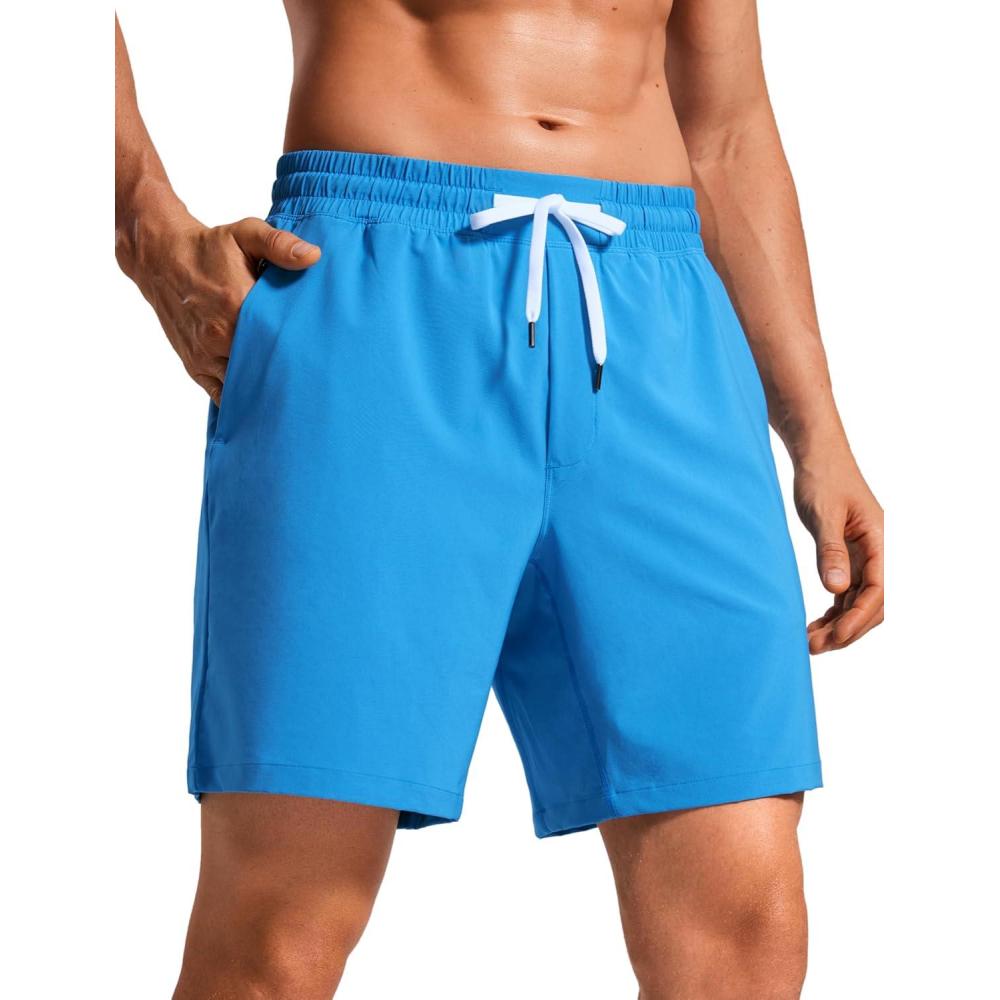 imageCRZ YOGA Mens Swim Trunks 7 Quick Dry Mesh Lining Athletic Casual Swimwear Shorts with Zipper PocketsMadagascar Blue