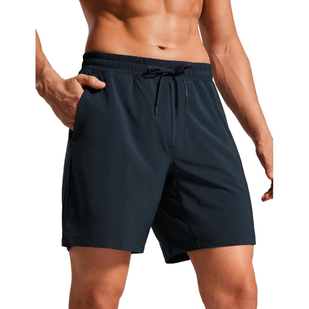 imageCRZ YOGA Mens Swim Trunks 7 Quick Dry Mesh Lining Athletic Casual Swimwear Shorts with Zipper PocketsTrue Navy