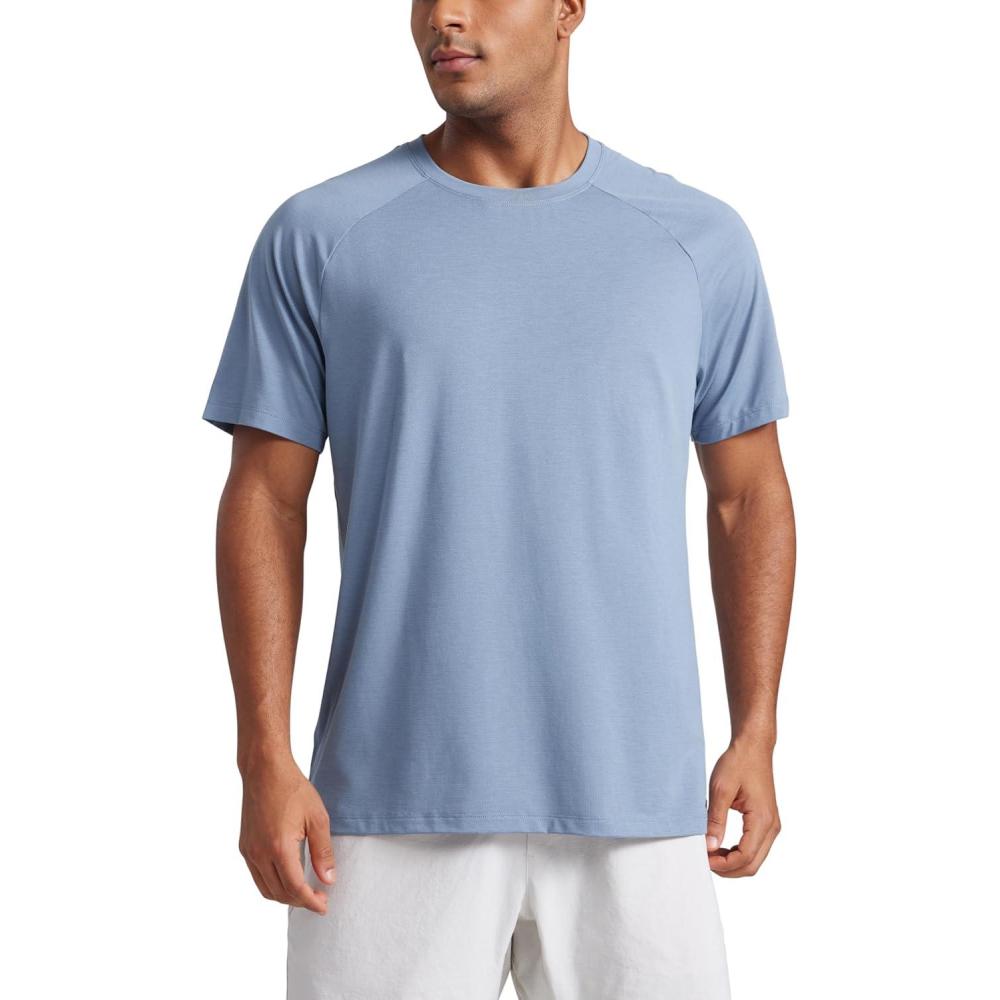 imageCRZ YOGA Mesh Workout Shirts for Men Lightweight Breathable TShirts Running Athletic Training Short Sleeve TopsSlate Blue