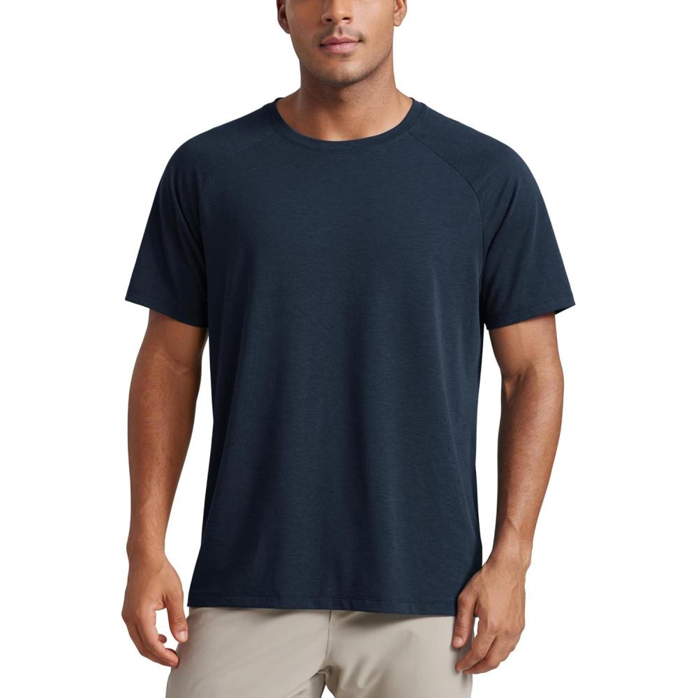 imageCRZ YOGA Mesh Workout Shirts for Men Lightweight Breathable TShirts Running Athletic Training Short Sleeve TopsTrue Navy