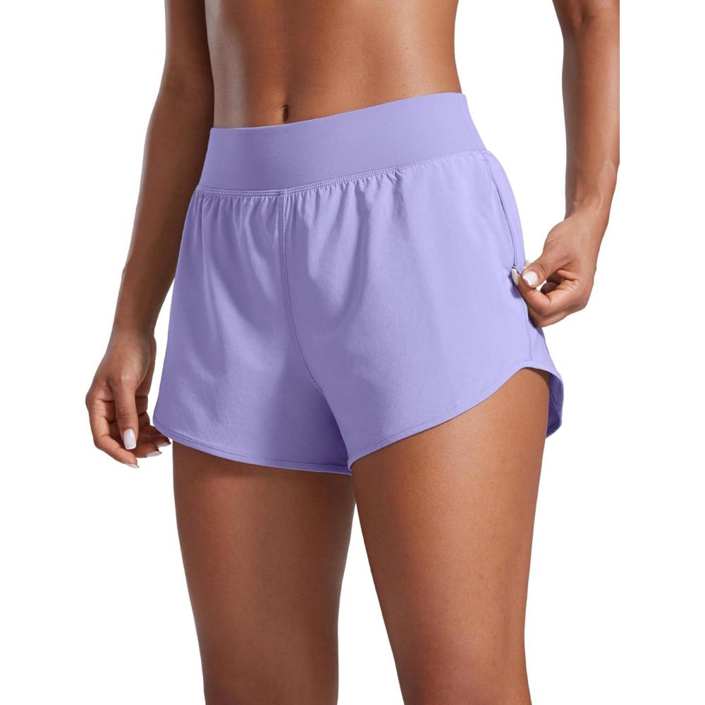 imageCRZ YOGA Mid Flat Waisted Running Shorts for Women 3quot Mesh Liner Quick Dry for Workout Sport Athletic with Zipper PocketDark Lavender Purple