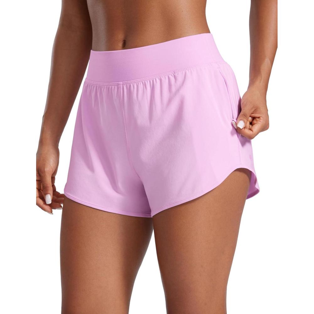 imageCRZ YOGA Mid Flat Waisted Running Shorts for Women 3quot Mesh Liner Quick Dry for Workout Sport Athletic with Zipper PocketVita Pink