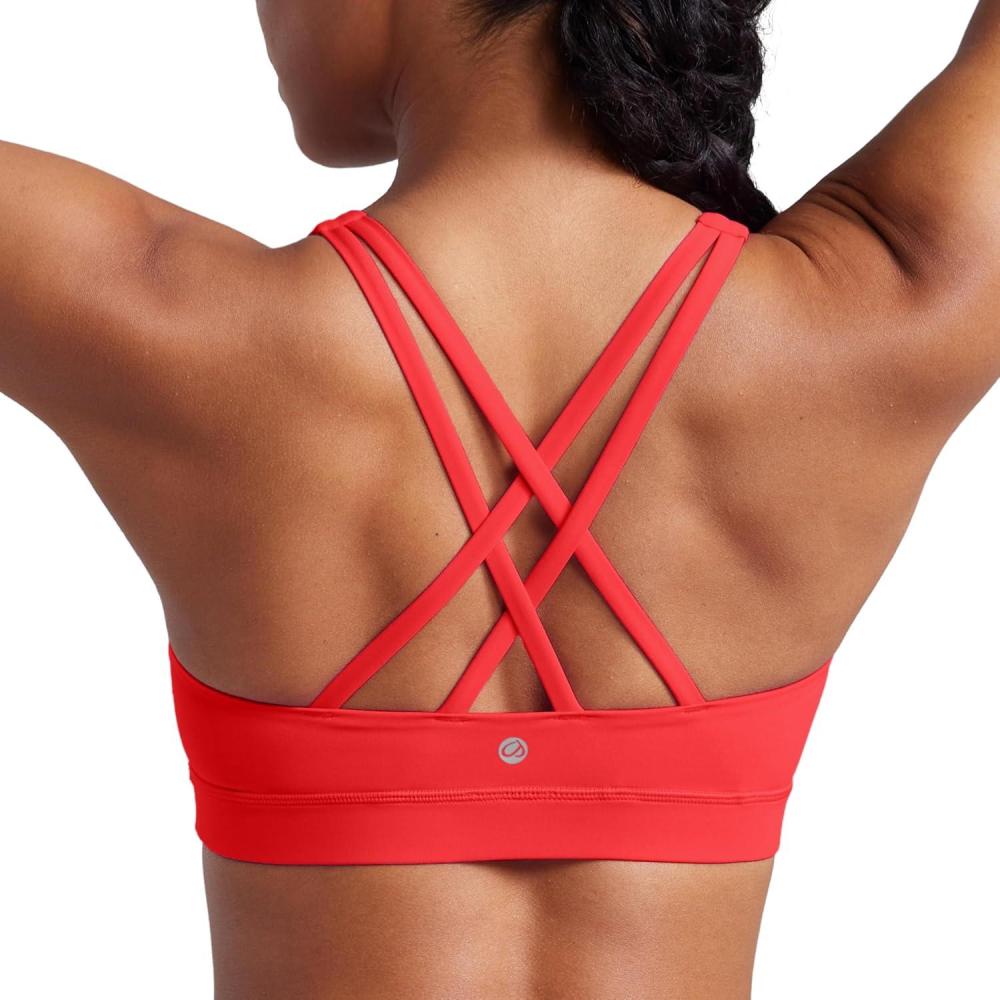 imageCRZ YOGA Naked Feeling Strappy Padded Sports Bras for Women  Fitness Workout Top Criss Cross Back Yoga CamiDeep Red