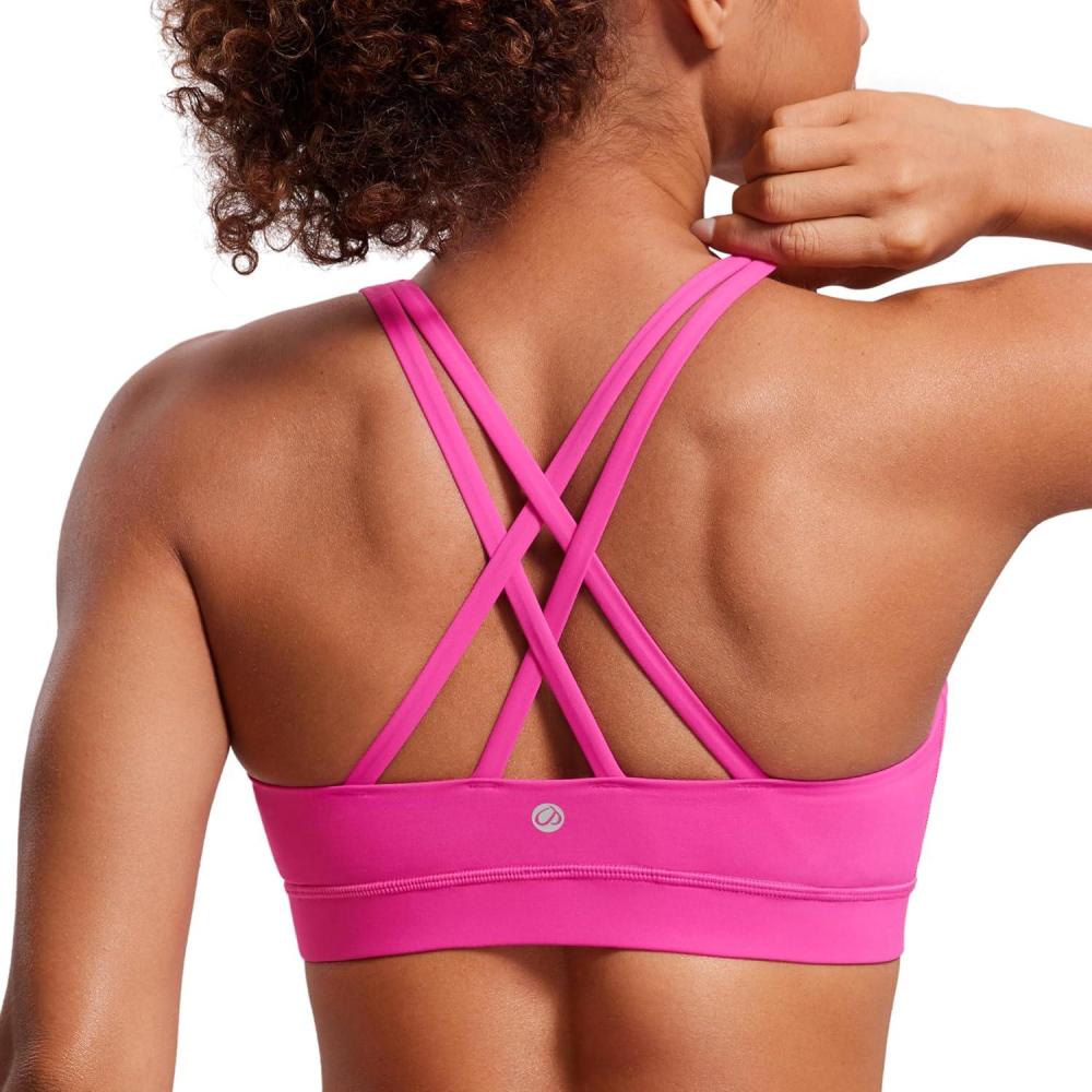 imageCRZ YOGA Naked Feeling Strappy Padded Sports Bras for Women  Fitness Workout Top Criss Cross Back Yoga CamiHibiscus Purple
